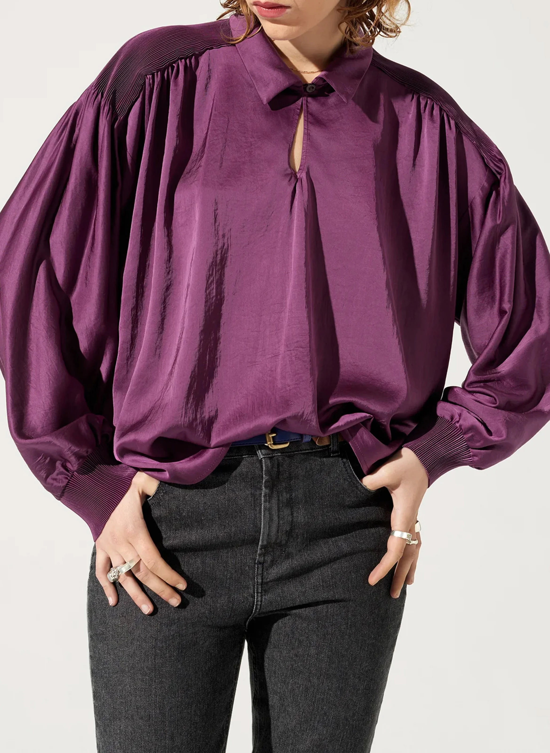 Blouse oversize à col chemise| Violet
