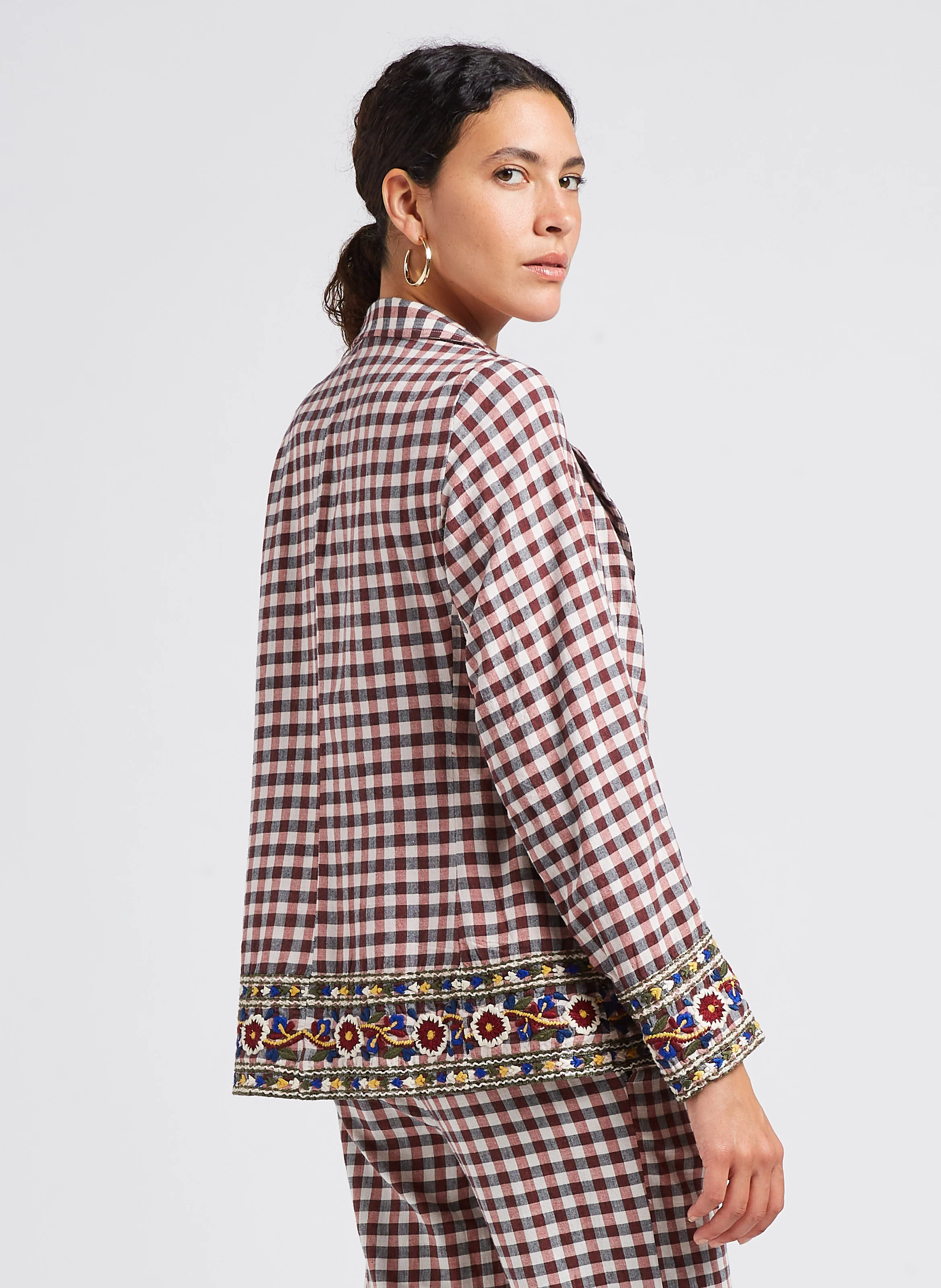 BERNADETTE - Veste de tailleur à carreaux en coton | Marron