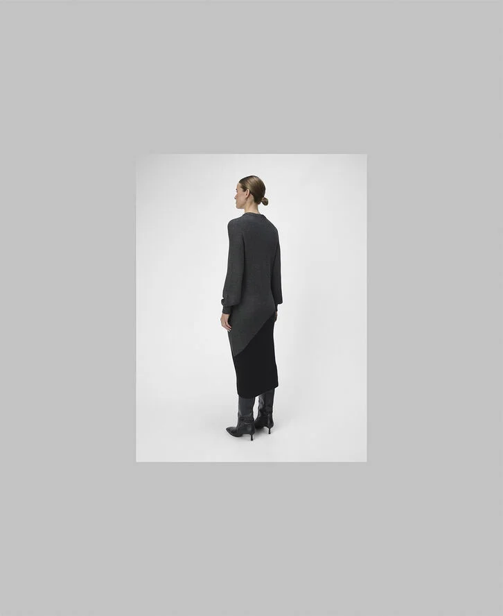Object OBJDITTE RE L/S KNIT MIDI DRESS NOO Dark grey melange/black half body c