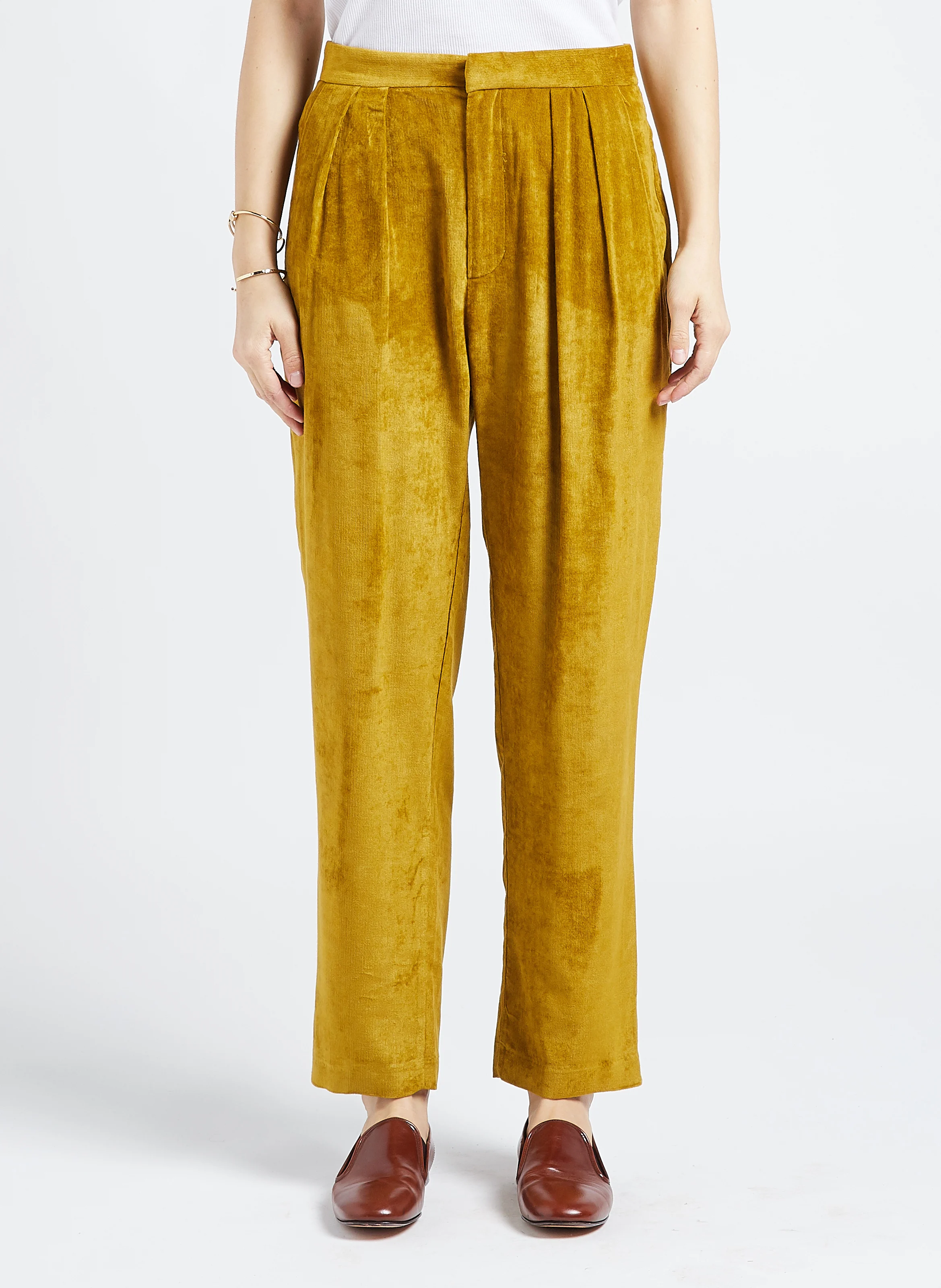 Pantalon fluide en velours côtelé| Vert