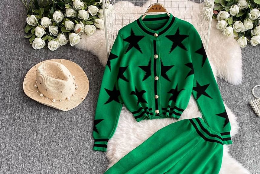 Yolandus - Set: Ronde hals sterrenprint vest + elastische taille wijde broek