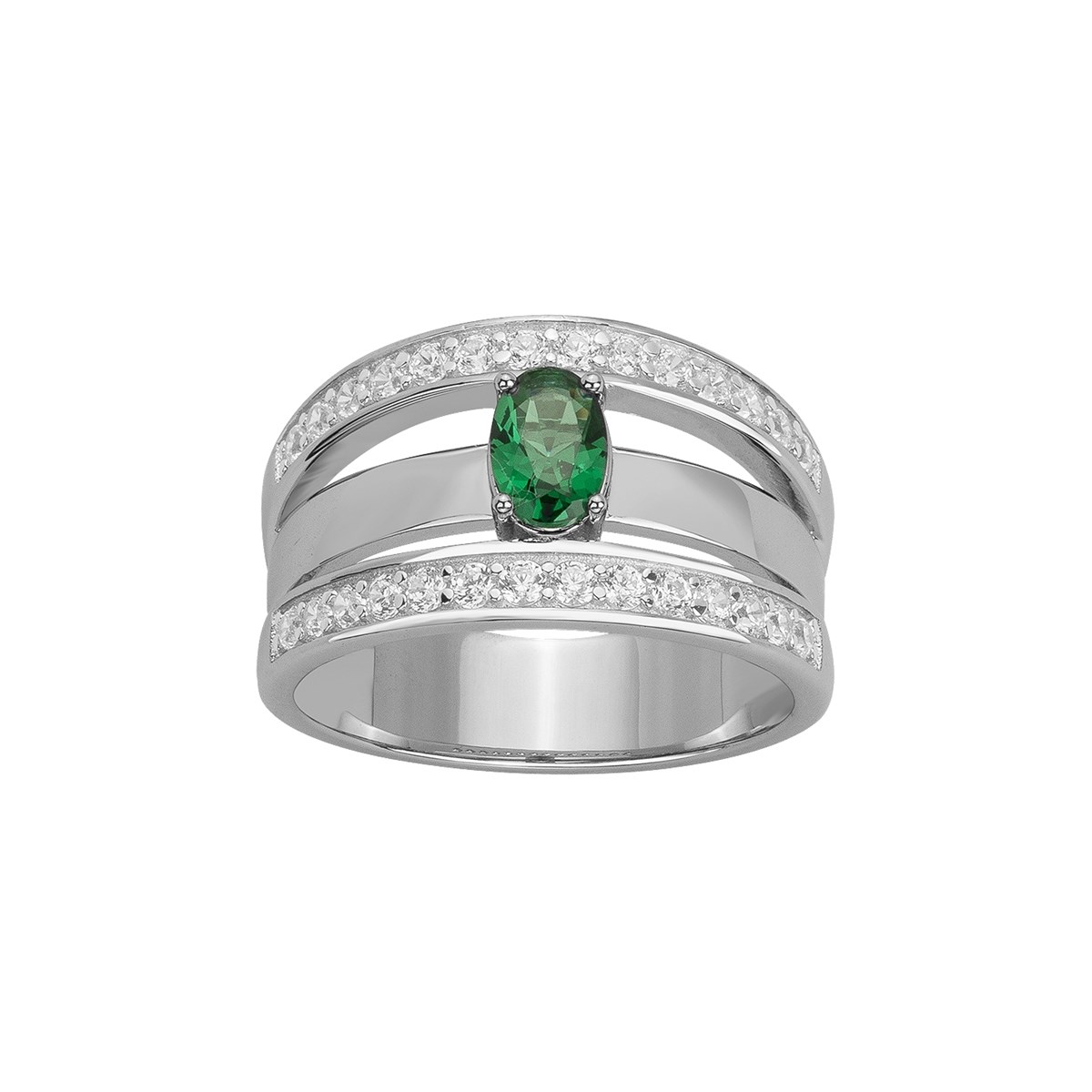Bague de fiançailles en Argent avec oxyde de zirconium vert emeraude