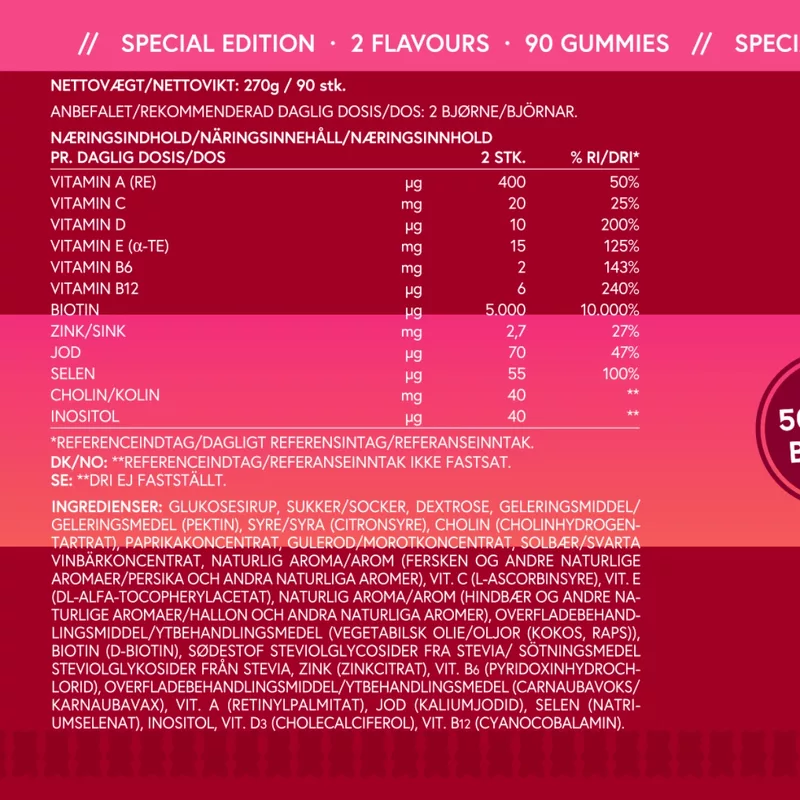 VitaYummy Hair & Nails Mixed Raspberry & Peach 90 Pieces (Bemærk dato)