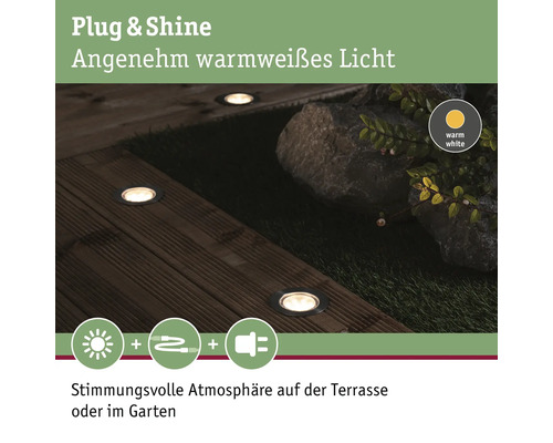 Paulmann Plug & Shine LED inbouwspot, enkele spot, IP65, 1W, 100 lm, 3000 K, vloerlamp, zilver, 230/24V