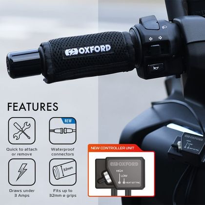 Poignées chauffantes Oxford Premium Over-Grips (de 22 mm à 32 mm) Universel - Noir