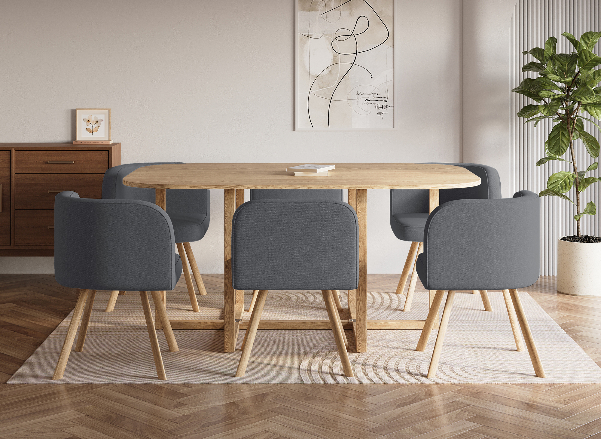 FLEN XL Ensemble table + 6 chaises encastrables gris FLEN XL