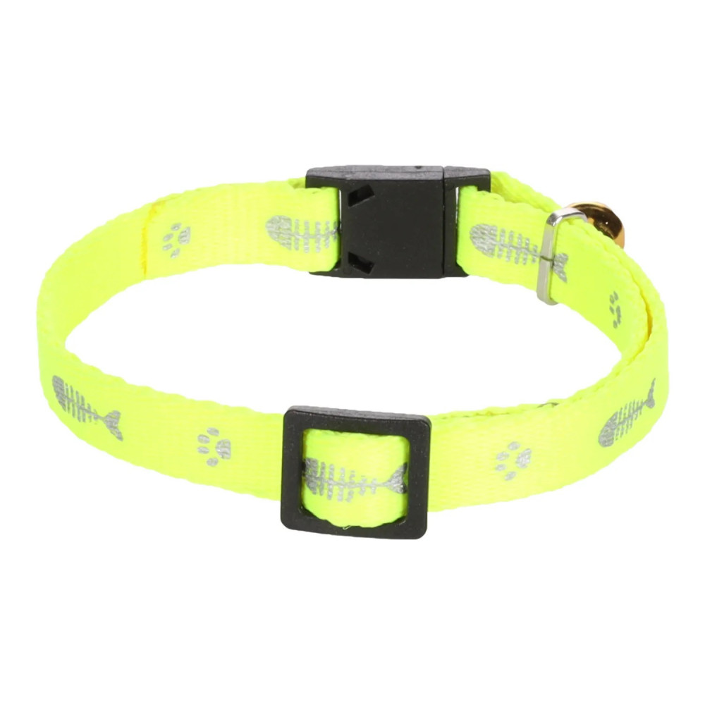 Collier réglable de 20 à 35 cm jaune motif poisson + clochette pour chat