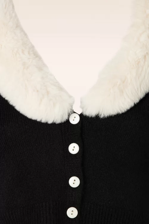 Vixen Fiora vest met bontkraag in zwart