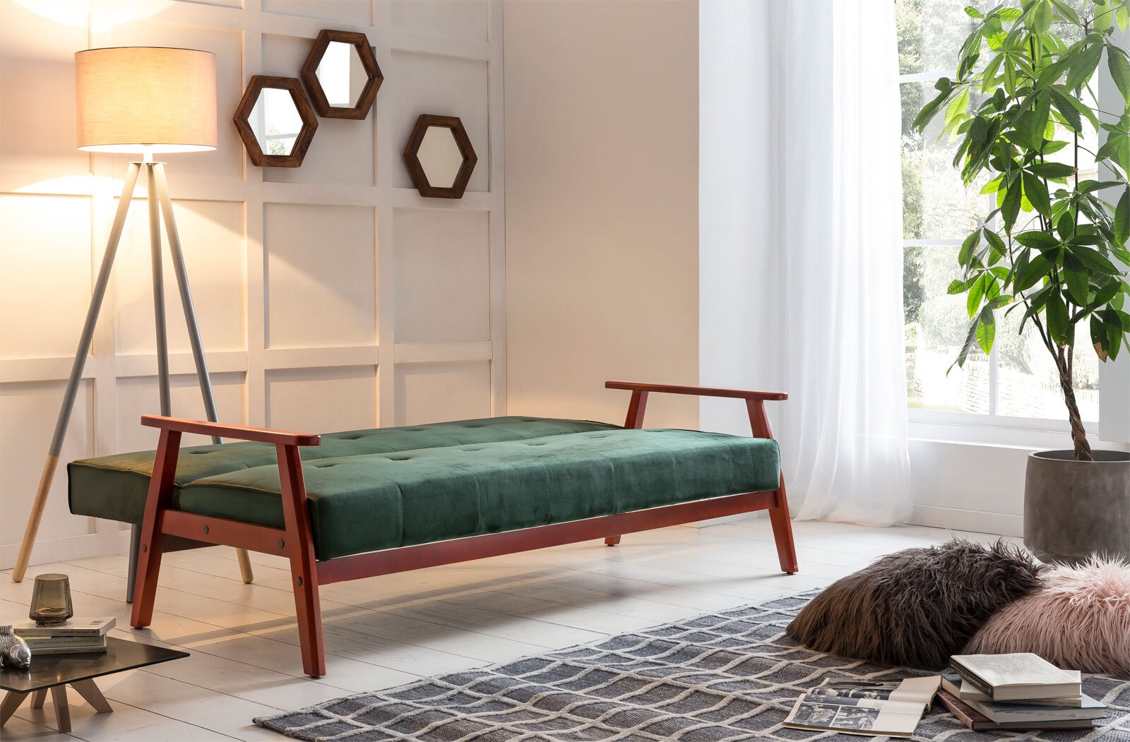 Schlafsofa tannengrün Samt