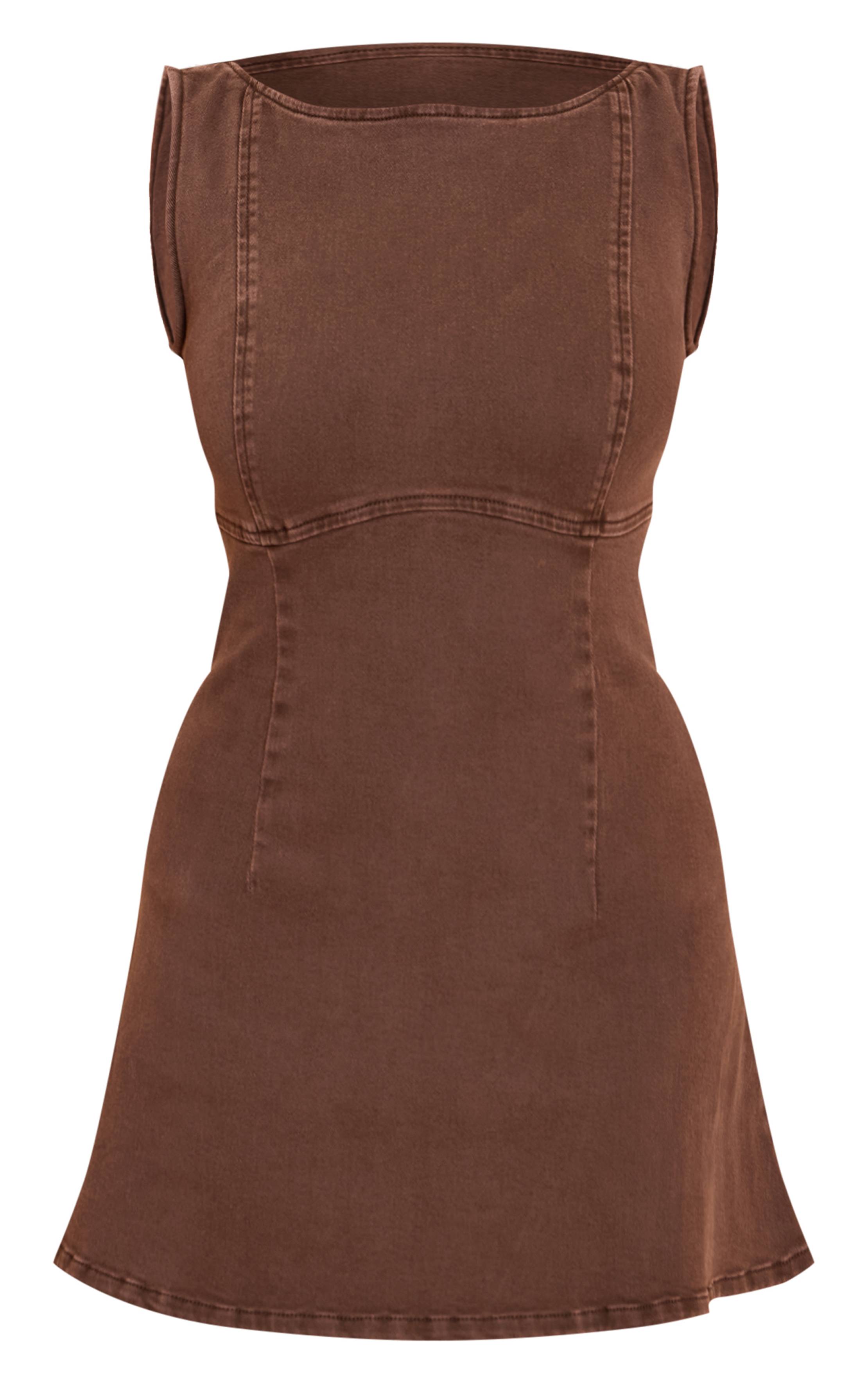 Chocolat Robe Mini Évasée En Denim Stretch À Encolure Bateau Shape