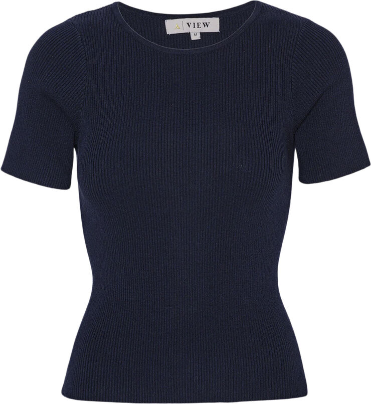 A-VIEW Rib knit short sleeve top Navy