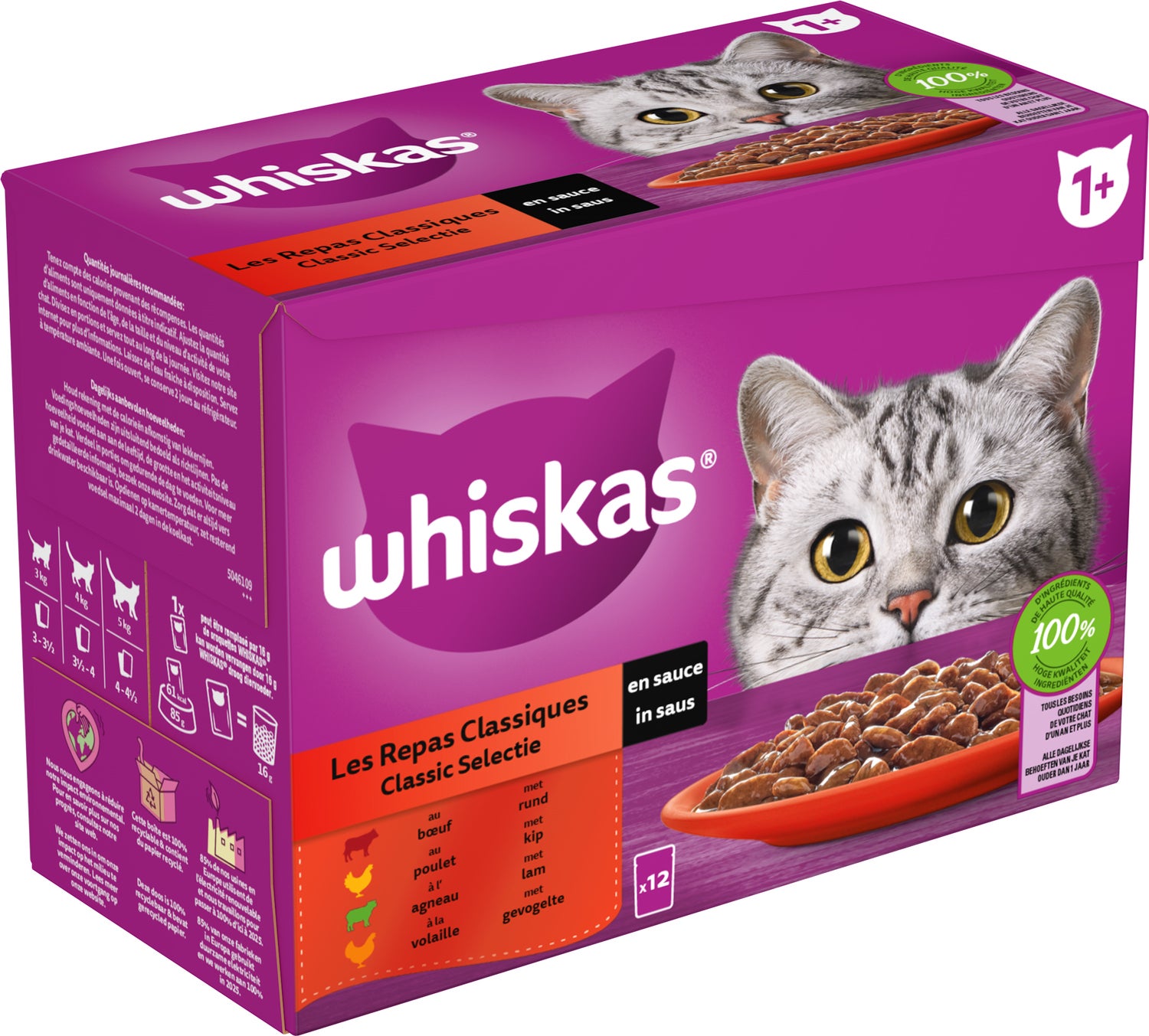Whiskas kattenvoer in saus Classic Selectie adult 85 g 12 stuks