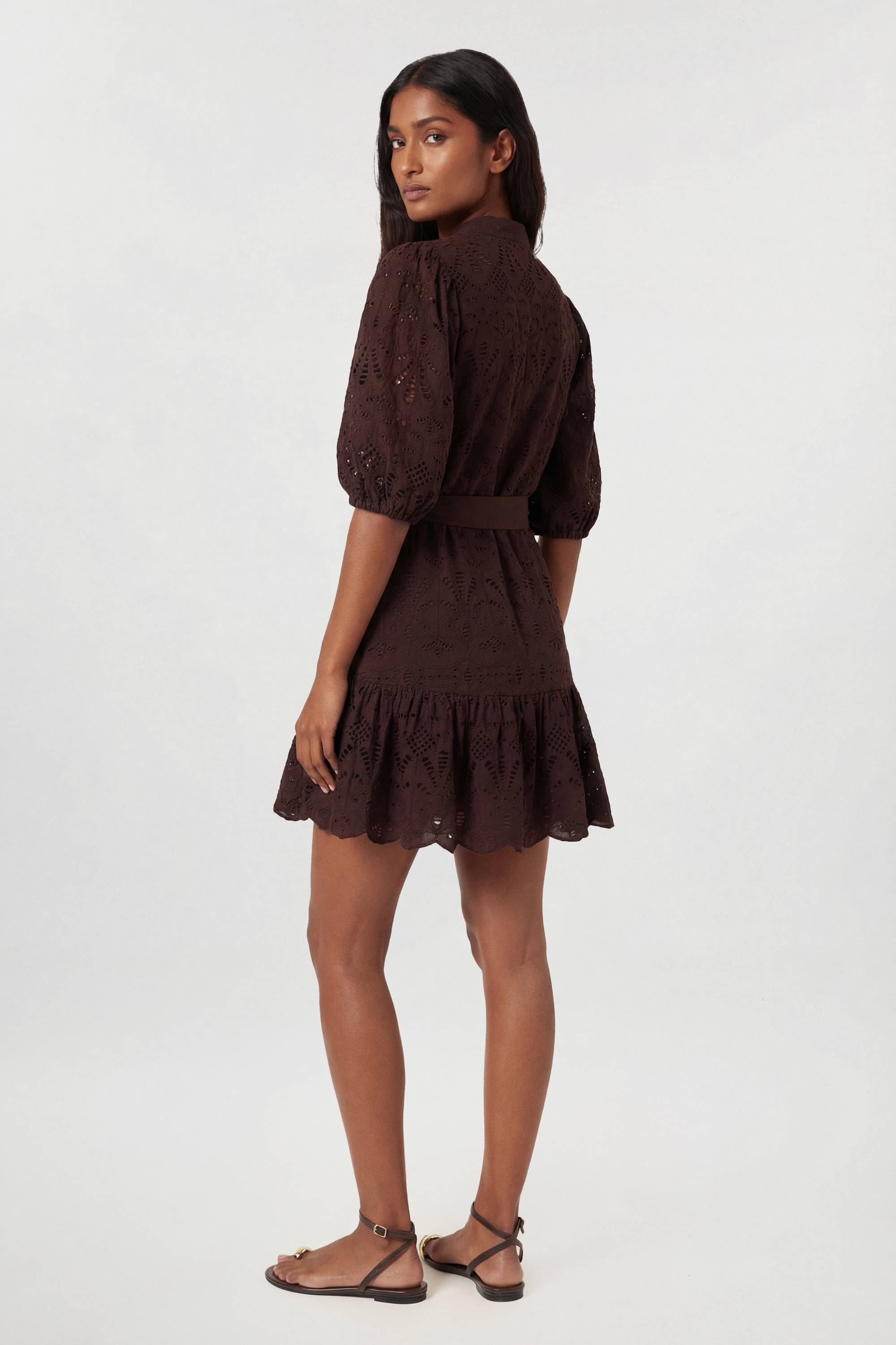 KarenMillen Robe Chemise Mini Broderie Anglaise À Ourlet Festonné