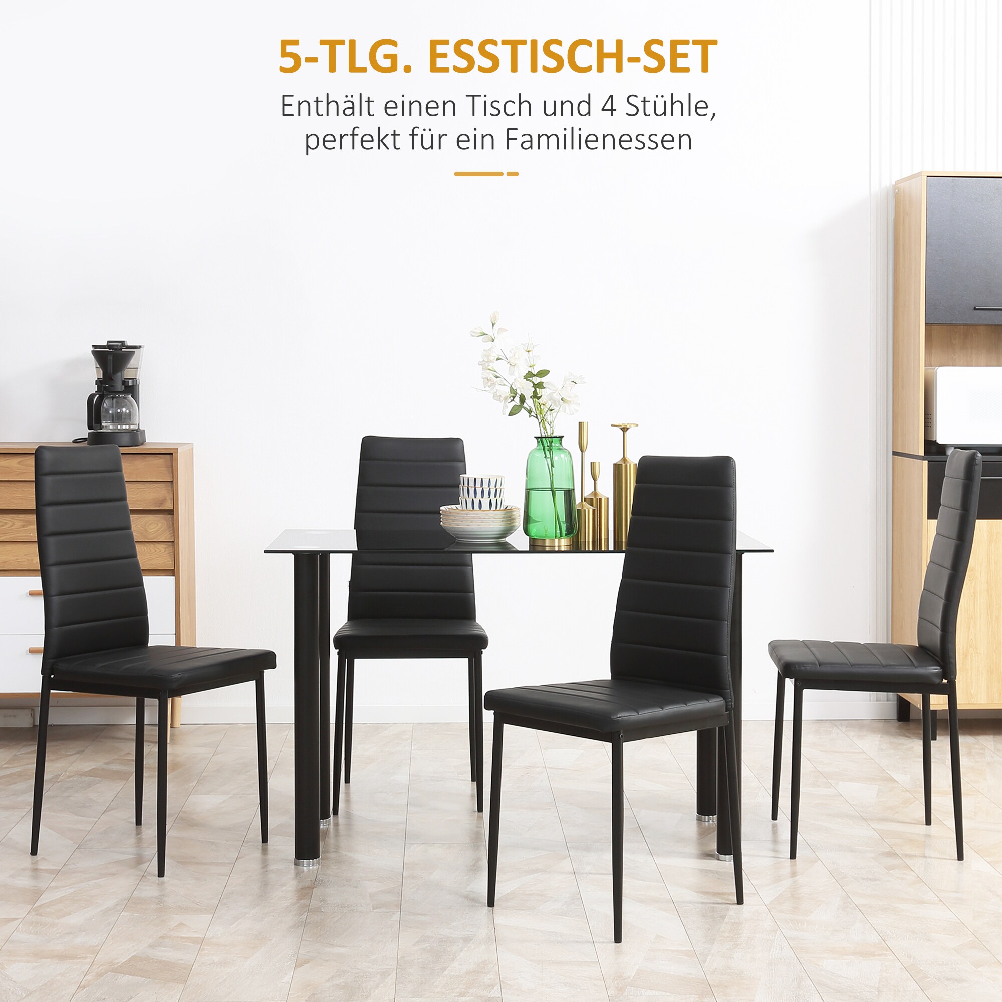 HOMCOM Esszimmergruppe mit 4 Stühlen weiß 120L x 60B x 97H cm
