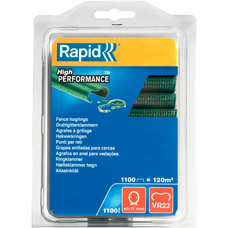 Agrafes grillage plastifiées vert Rapid VR22, boîte de 1100