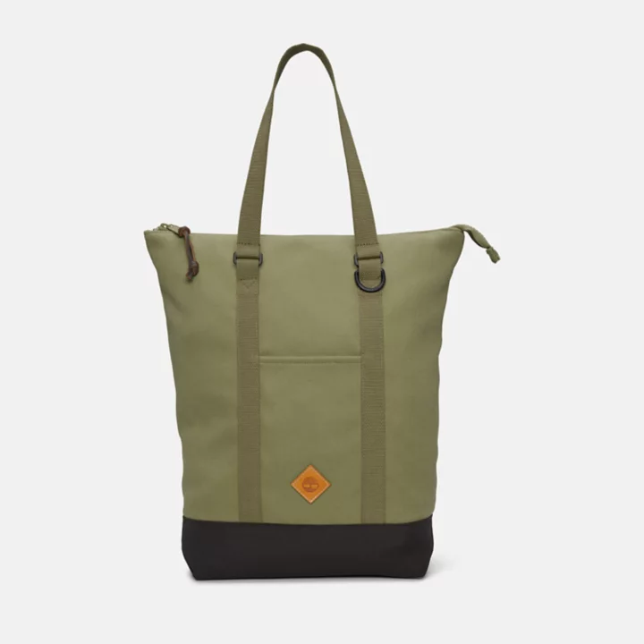 Sac à dos cabas en toile et cuir en vert