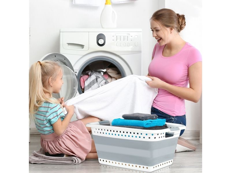 relaxdays Wäschekorb  37 l, Grün/Weiss Faltbarer Wäschekorb