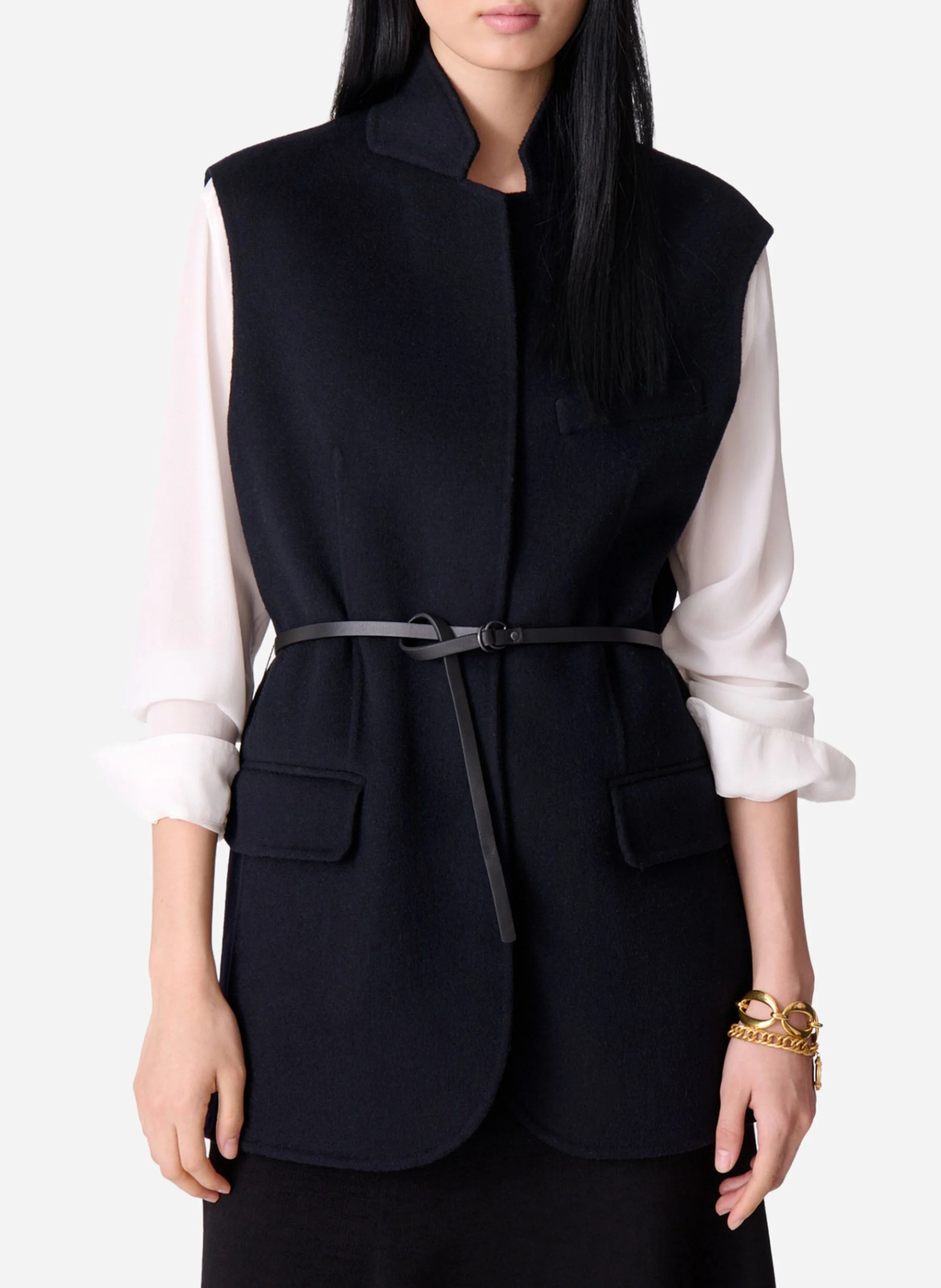 JUD - Veste tailleur ceinturée en laine mélangée| Bleu