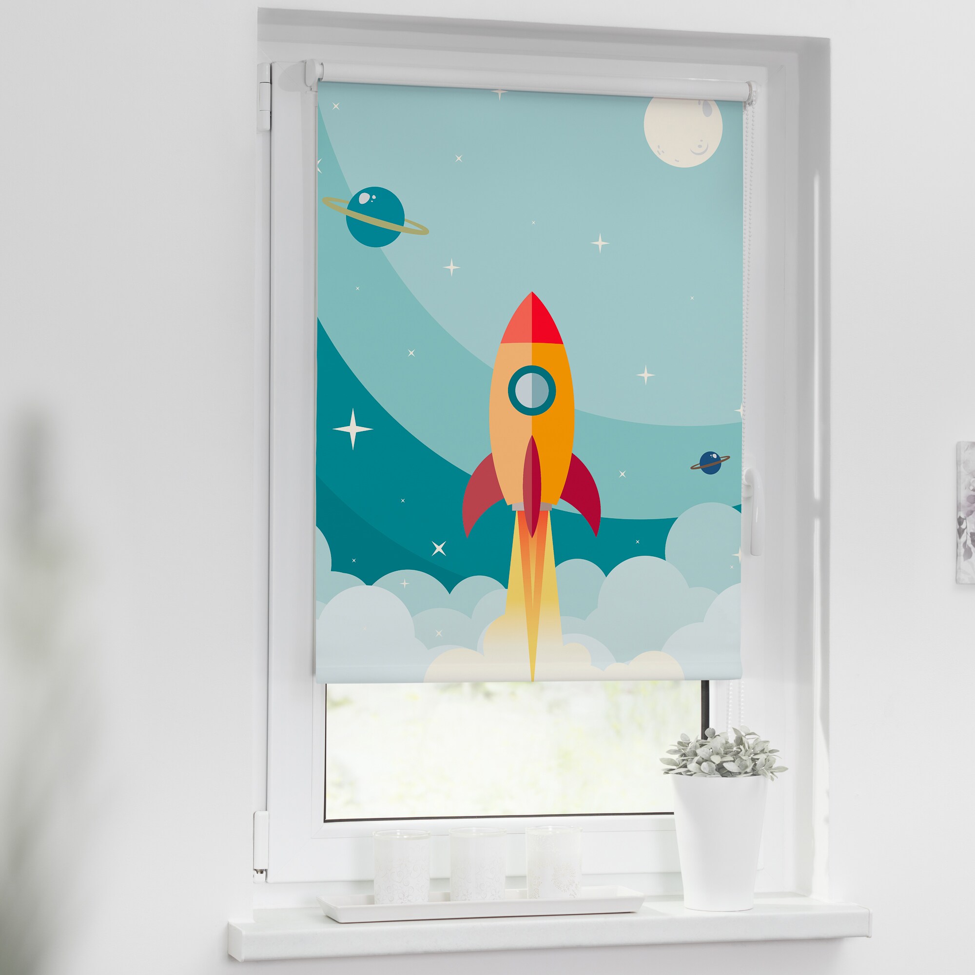 Lichtblick Rollo Klemmfix, ohne Bohren, Verdunkelung, Rakete- Blau