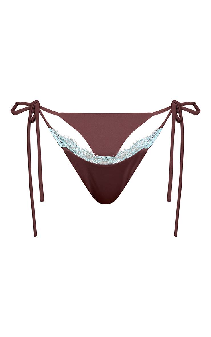 Chocolat Bas De Bikini À Nouer Sur Les Côtés Avec Détails En Dentelle Contrastante