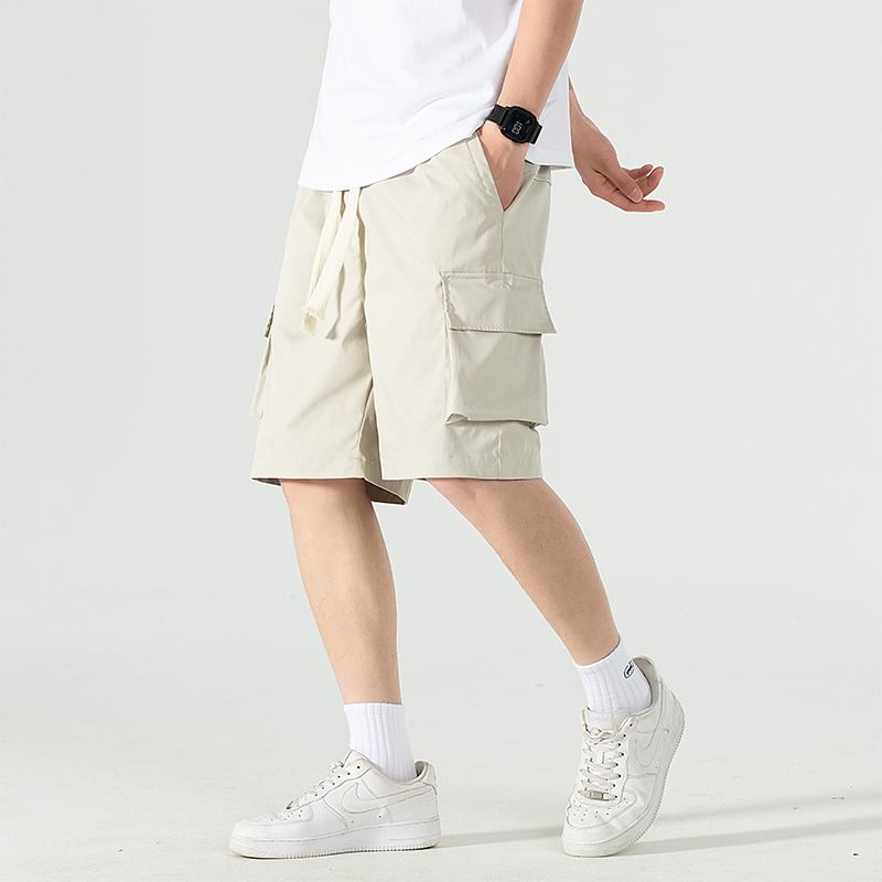 Lefitt - Mid Rise Plain Cargo Shorts