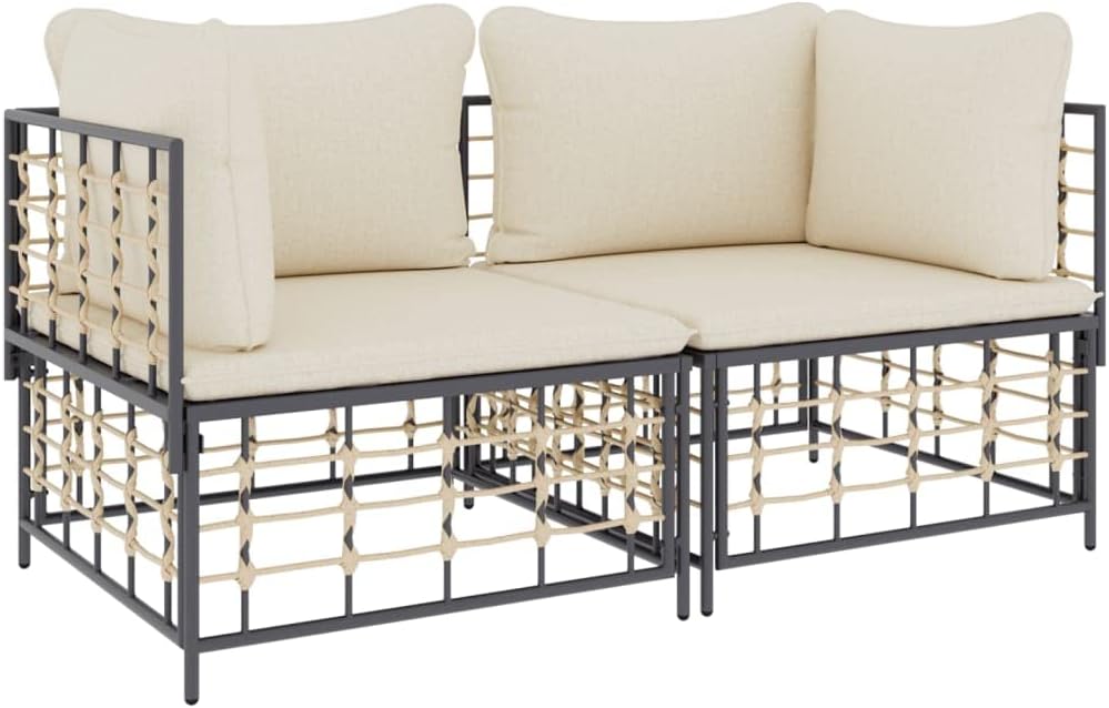 Ecksofa Set, 2-teilig, Anthrazit Poly Rattan, Modulares Gartensofa mit Kissen, Robustes Outdoor Möbel für Terrasse, Balkon, Garten
