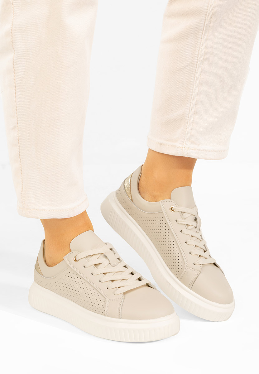 Baskets pour femme en cuir beige Ginetta