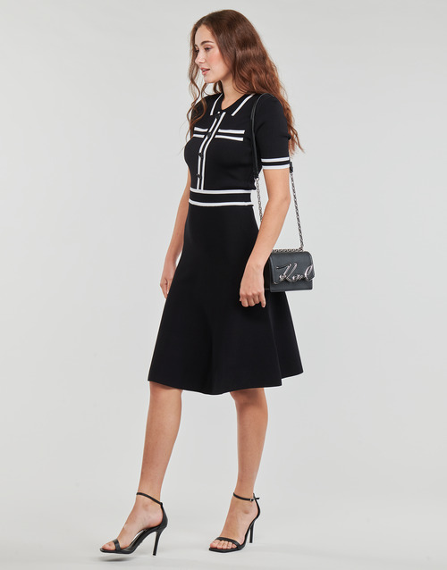 Karl Lagerfeld - S SLV KNIT DRESS Negro / Blanco