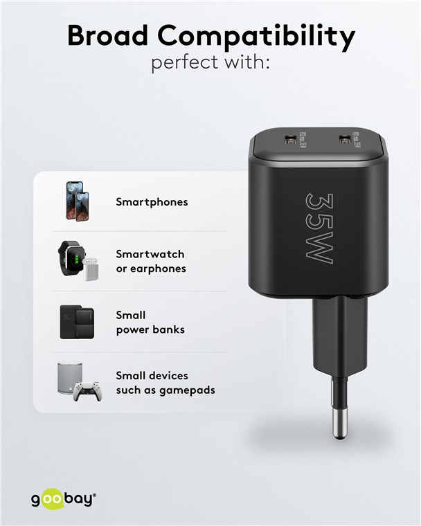 (2er Set) 35W 2x USB C GaN Ladegerät Netzteil PD   1m USB C auf USB C Ladekabel (79645) - Schwarz / Weiss