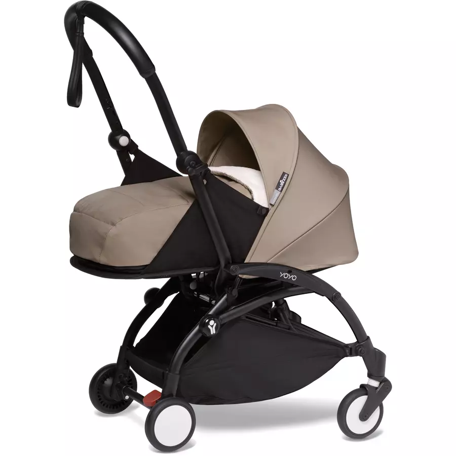 BABYZEN Kinderwagen YOYO2 0+ Black mit Neugeborenenaufsatz und Textilset Taupe