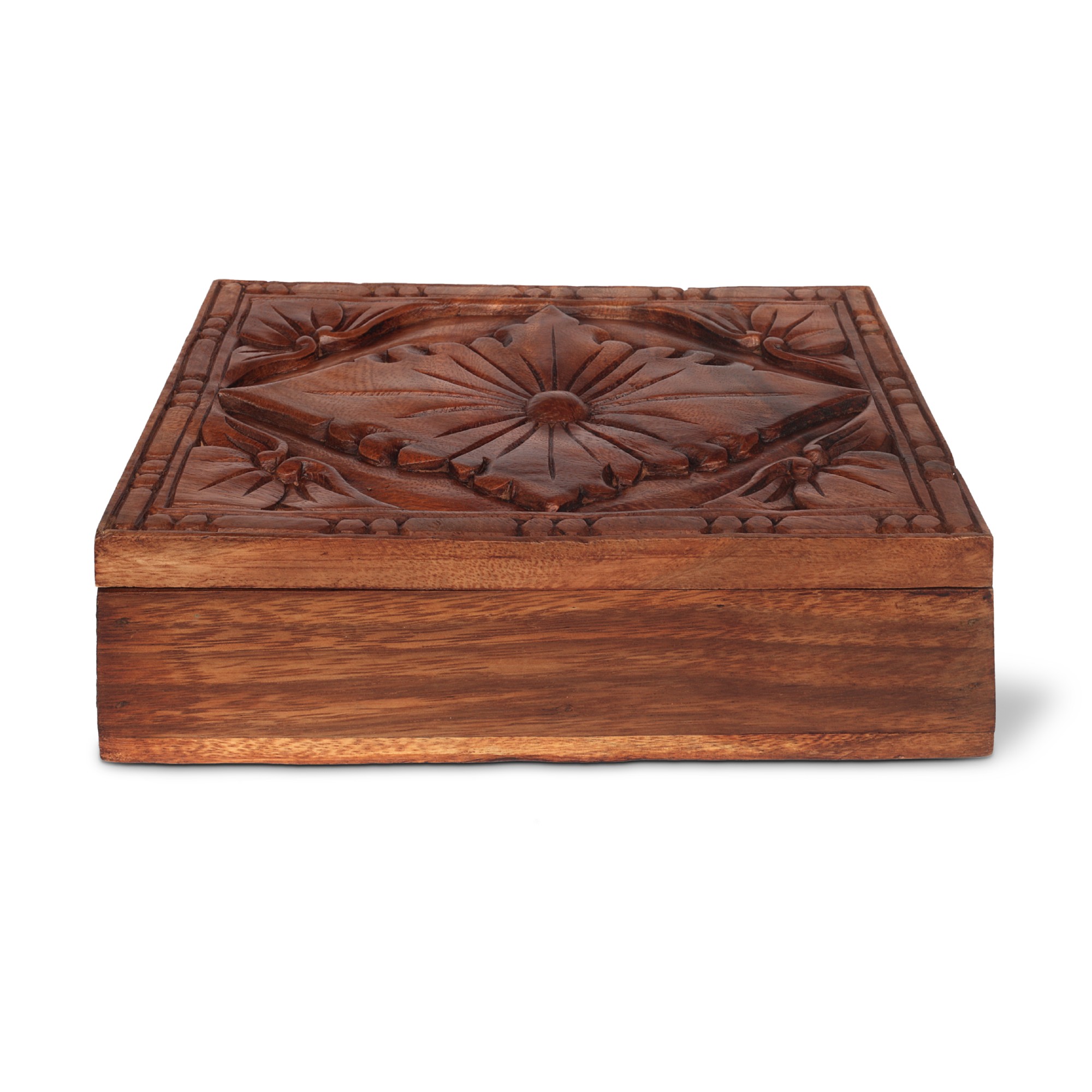 Box mit Blumen-Schnitzerei, braun, B 25 cm, L 18 cm, H 7 cm von fischer's lagerhaus