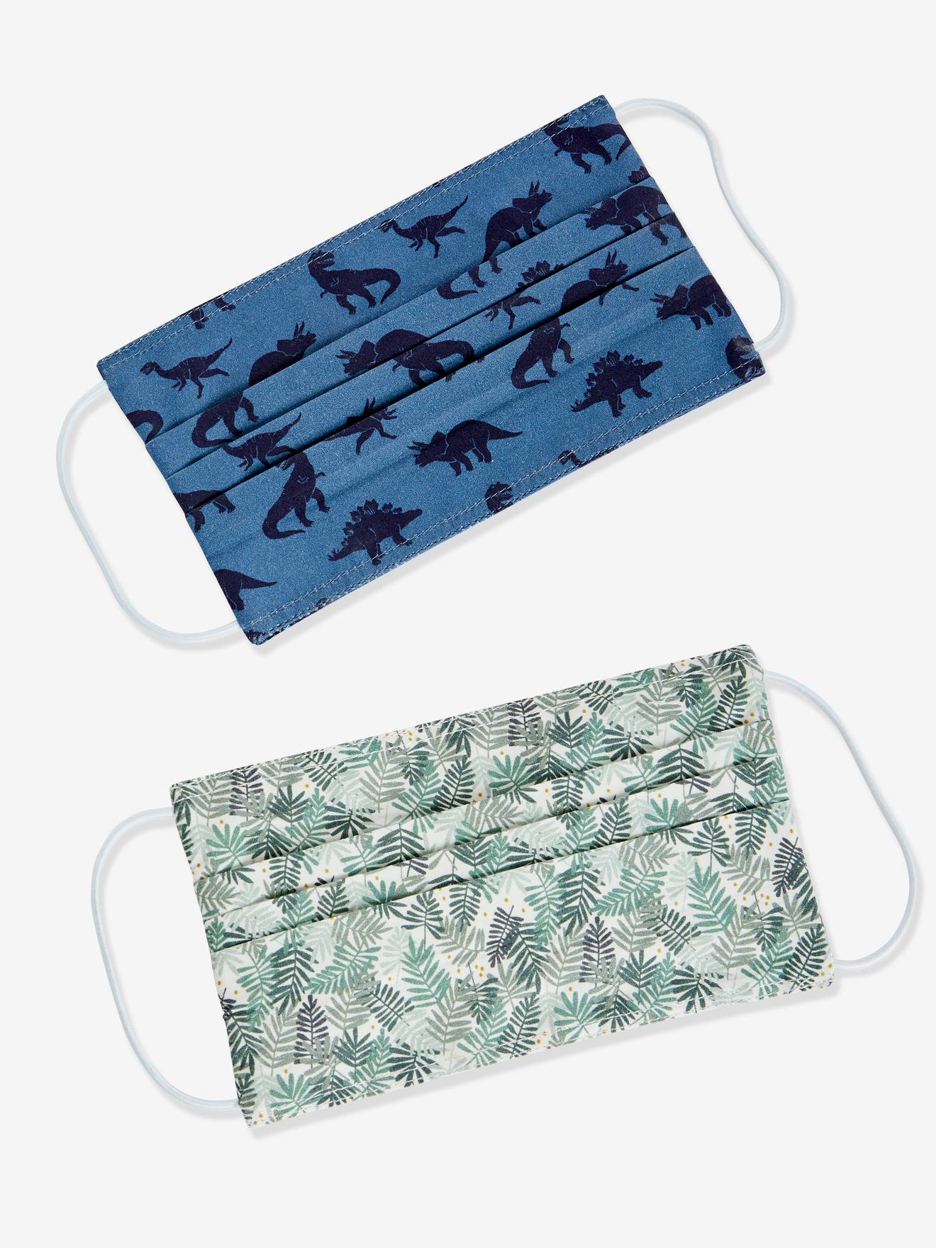 Conjunto de 2 máscaras faciais laváveis e estampadas para crianças, brancas com estampa.