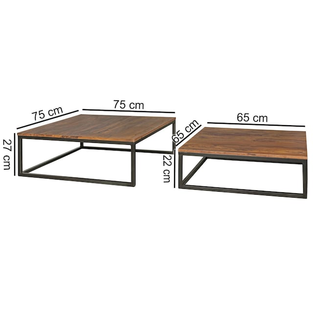 Couchtisch 2er Set Schwarz/ Sheesham massiv