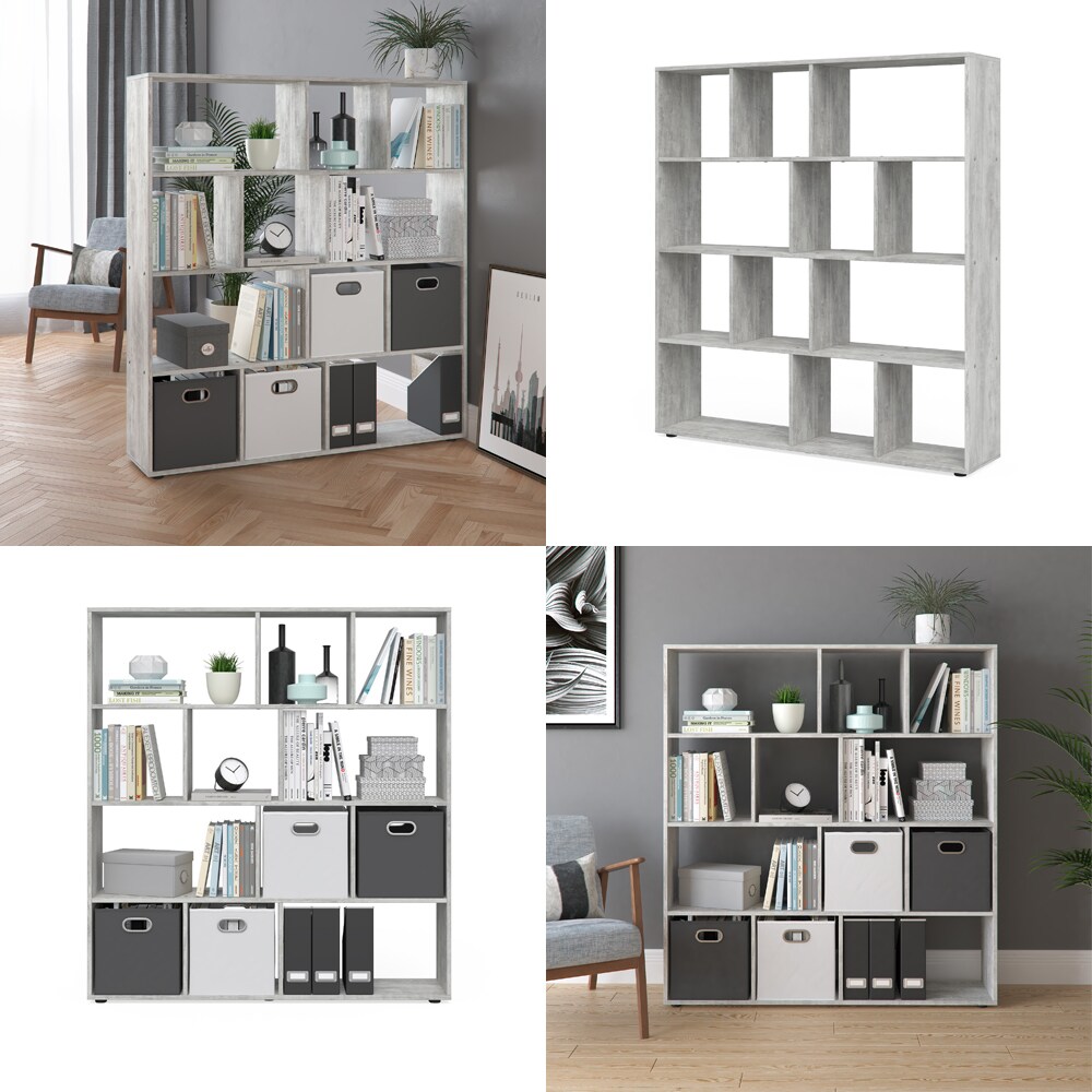 Vicco Raumteiler Pilar Bücherregal Standregal Büroregal 12 Fächer Beton