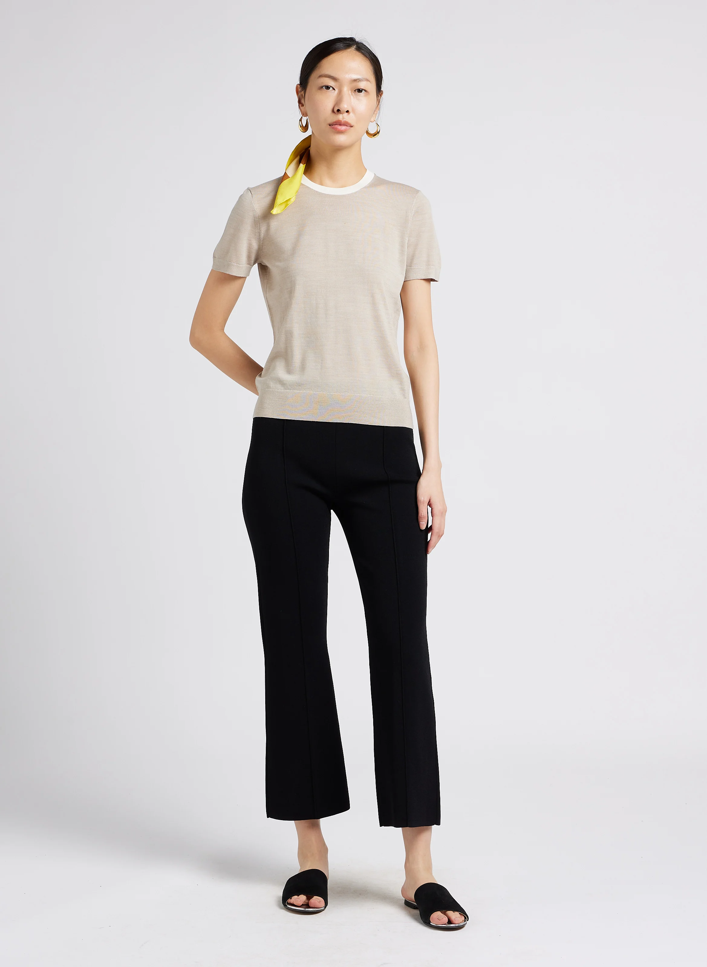 TRIM BASIC TEE REGAL - Pull fin col rond en laine mélangée | Beige