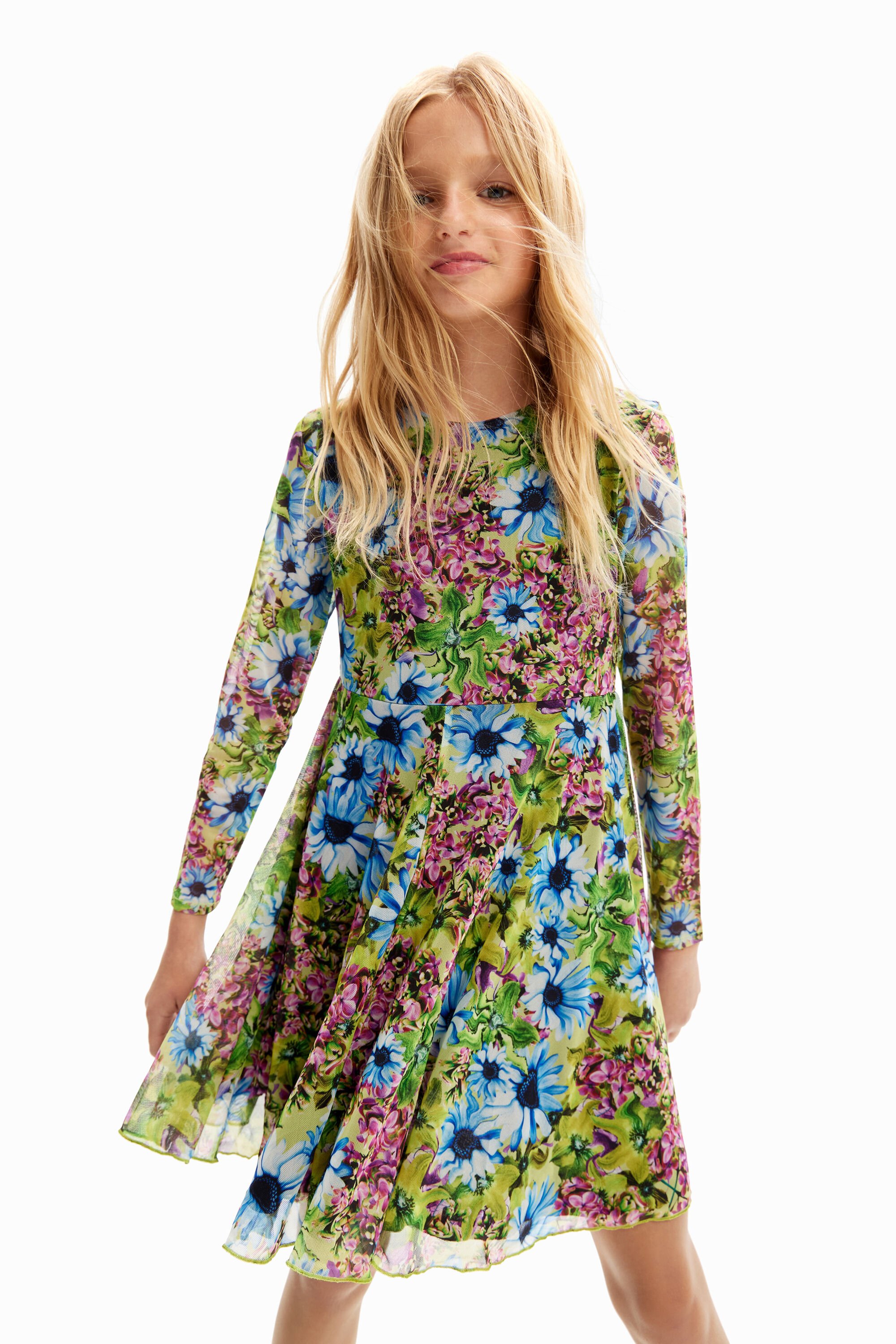 Robe manches longues tulle fleurs