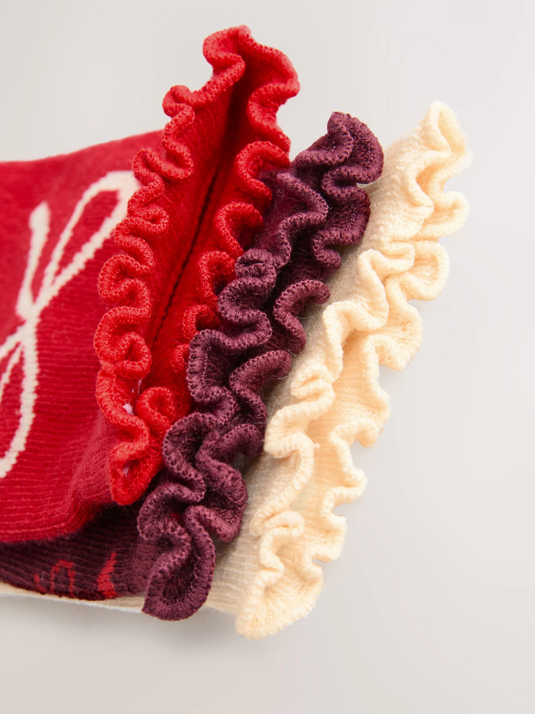 Rood en ecru - Cotton Rich Bow Ankle Socks 3 Pack