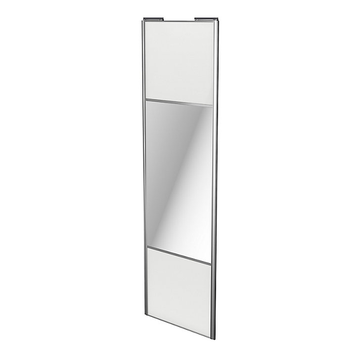 Porte de placard coulissante avec miroir blanc brillant profil gris GoodHome Arius H. 248,5 x L. 77.2 cm + amortisseurs