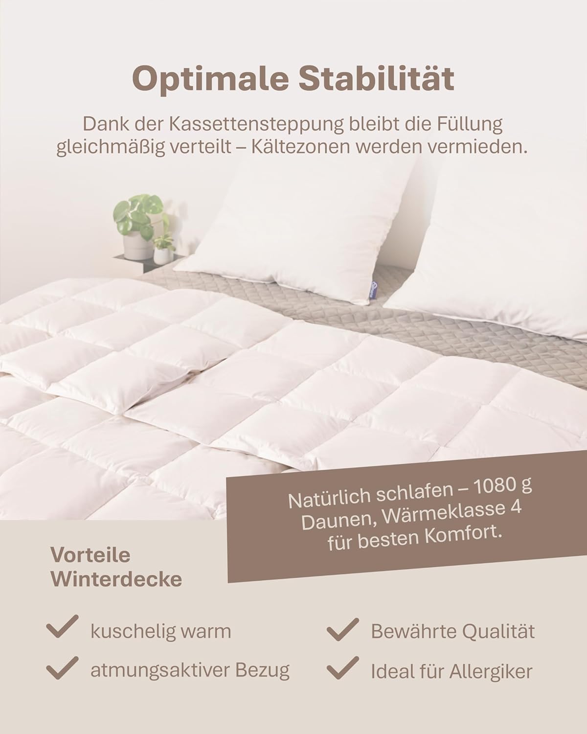 Winter Bettdecke 135x200 cm mit 100% extraweicher Daunenfüllung 1080g - Daunendecke mit Baumwoll-Bezug, Atmungsaktiv & waschbar bis zu 60°C, Ökotex-Zertifiziert