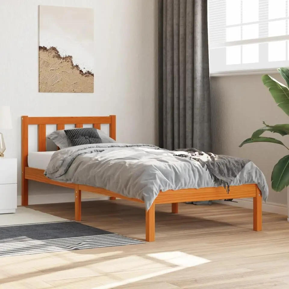 vidaXL - Bed frame zonder matras - Wasbruin - Massief grenenhout - 90x200 cm