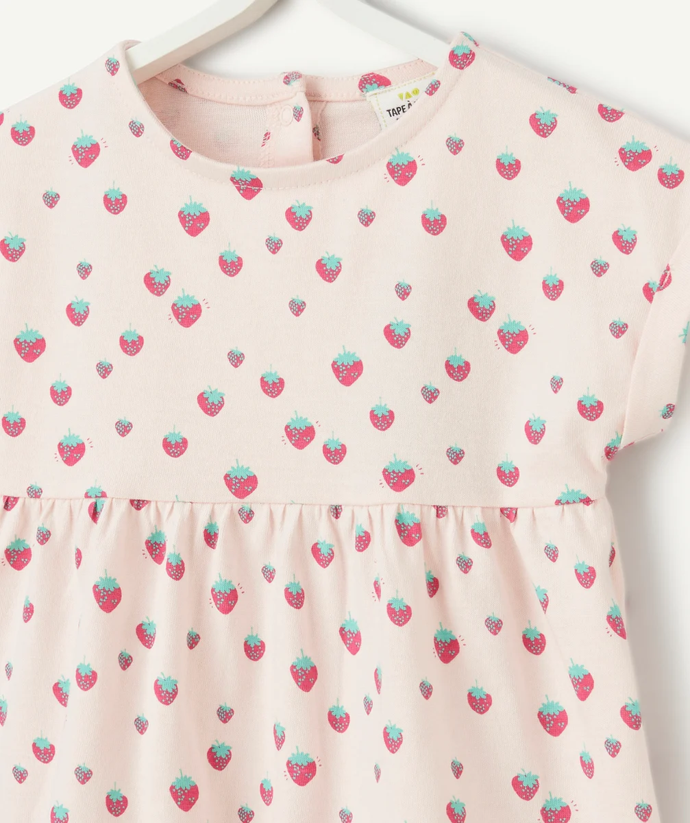 robe en maille bébé fille en coton bio rose imprimé fraises