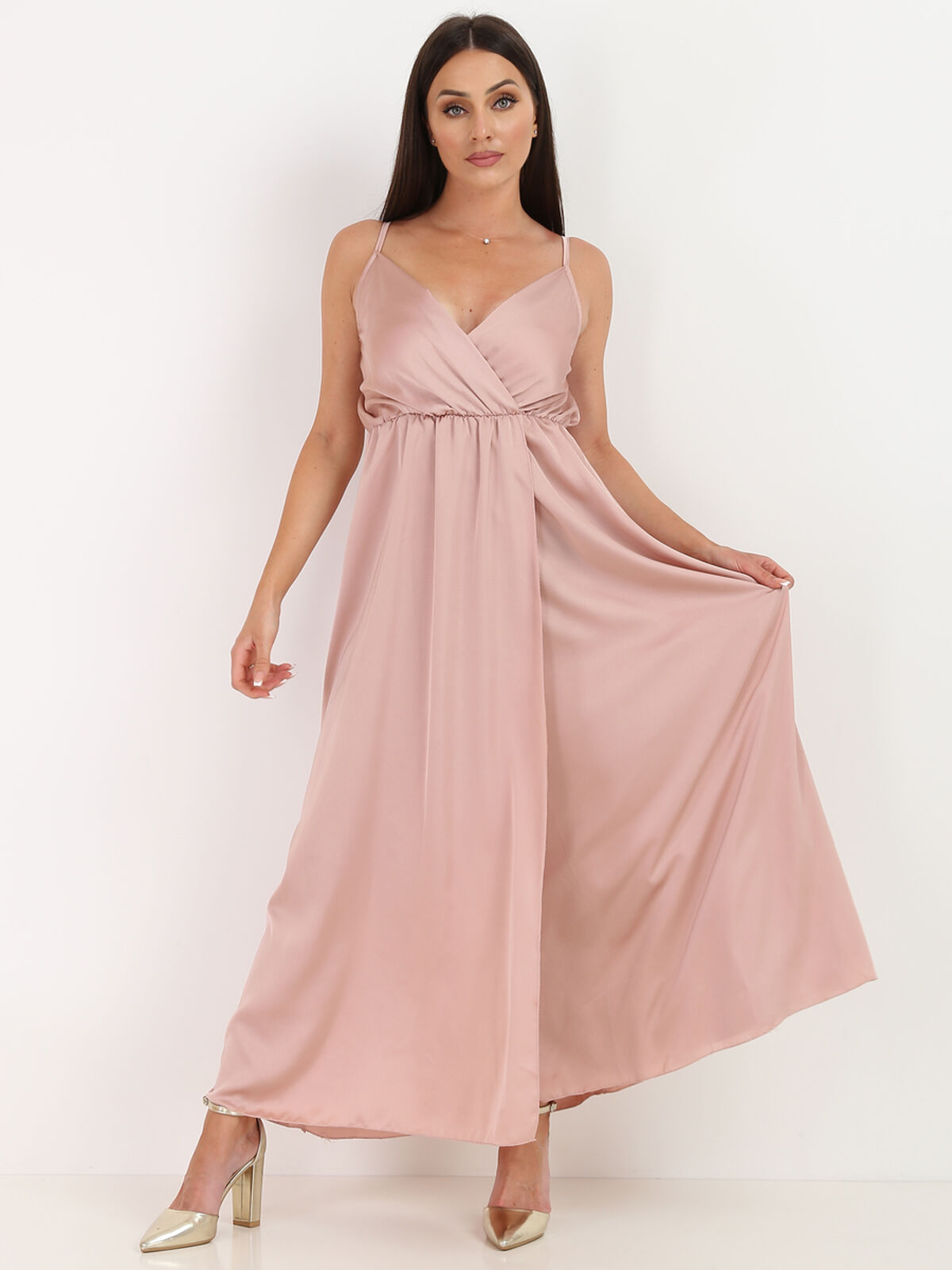 Robe portefeuille satinée- Vieux rose