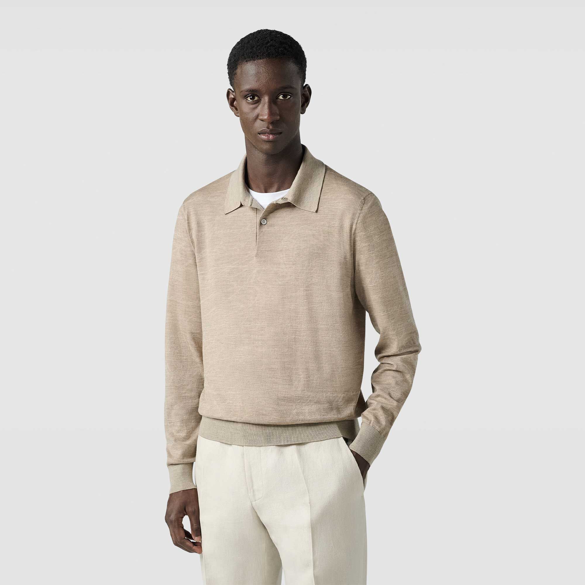 Polo Manches Longues Leger En Laine Avec Jacquard Scritto