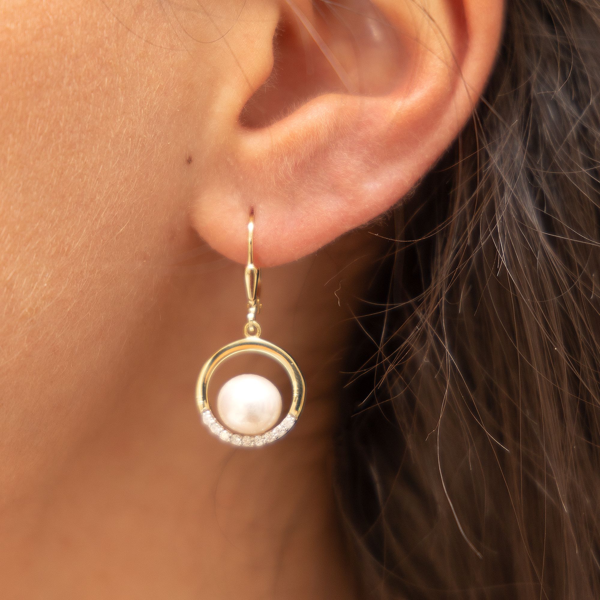 Fascination by Ellen K. Ohrringe Gold 375 Perle weiß 8-8,5mm Zirkonia weiß