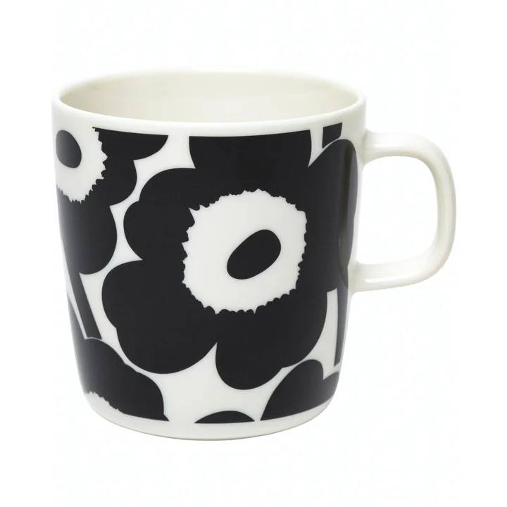 Marimekko - Oiva Unikko Becher mit Henkel, 400 ml, schwarz / weiss