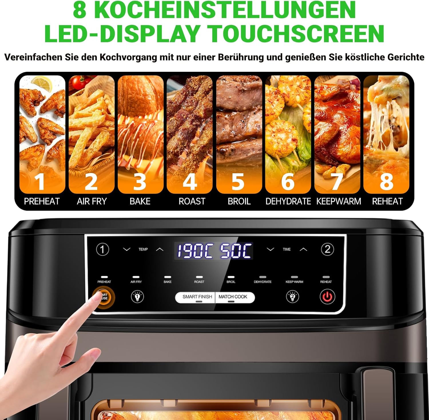 Heißluftfritteuse XXL | 12L Airfryer Variabel Für Einzel-und Zweikammer, 8-in-1 Heissluftfritteuse Doppelkammer Separate Temperaturregelung, Air Fryer 2 Kammern Touchscreen Max 200℃ Fettarmes Kochen