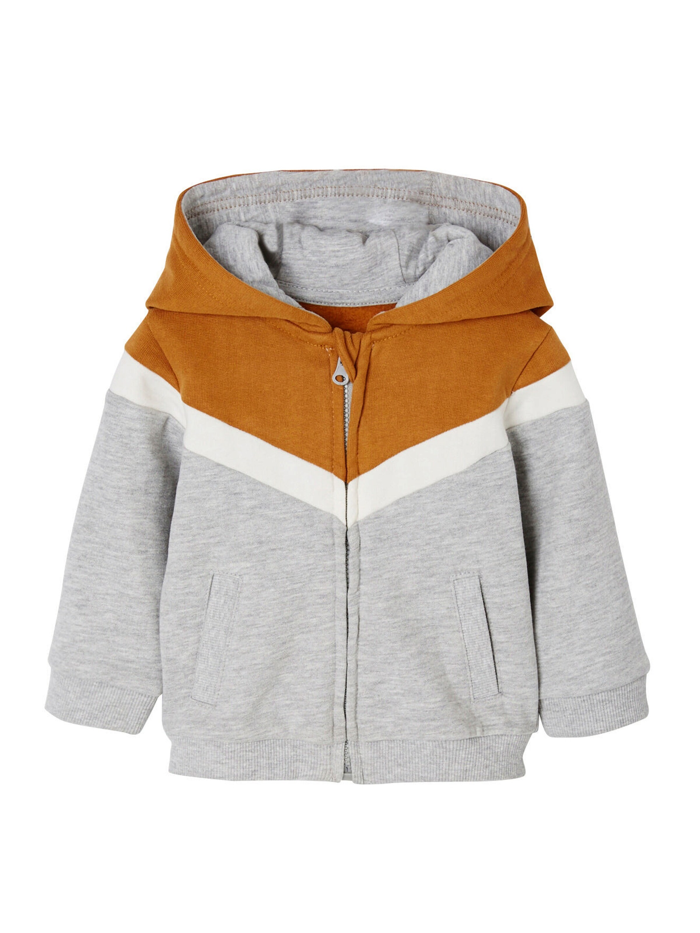 Vertbaudet Jungen Baby Kapuzensweatjacke karamell/grau