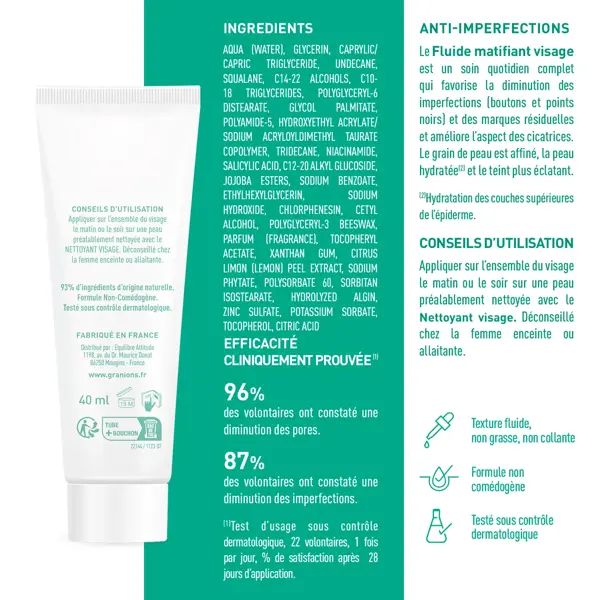 GRANIONS Creme Hidratante Facial Matificante - Creme para Imperfeições - 40 mL