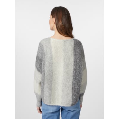 Damenpullover V-Ausschnitt, Grau-Creme