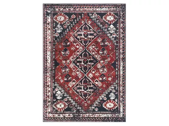 Tapis oriental vintage - 200 x 290 cm - Rouge et noir - SYLHET